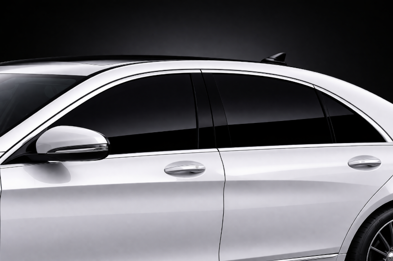 Fahrzeugscheibe nach der professionellen Tönung – eleganter dunkler Effekt